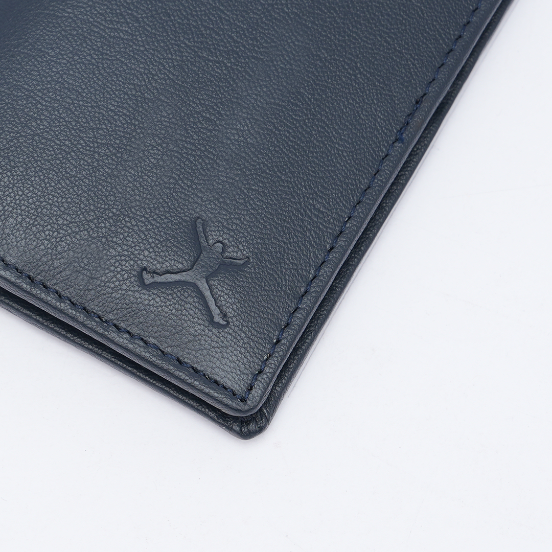 Genuine Leather Card Wallet - Navy Blue