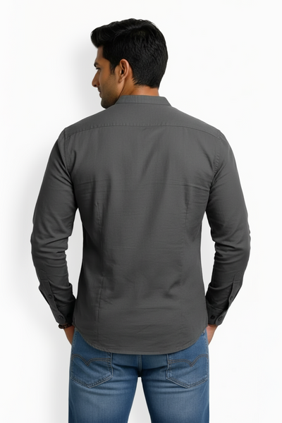 Slim Fit Cotton Plain L/S Shirt - Dark Gray
