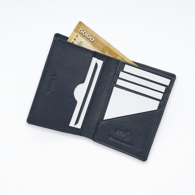 Genuine Leather Card Wallet - Navy Blue