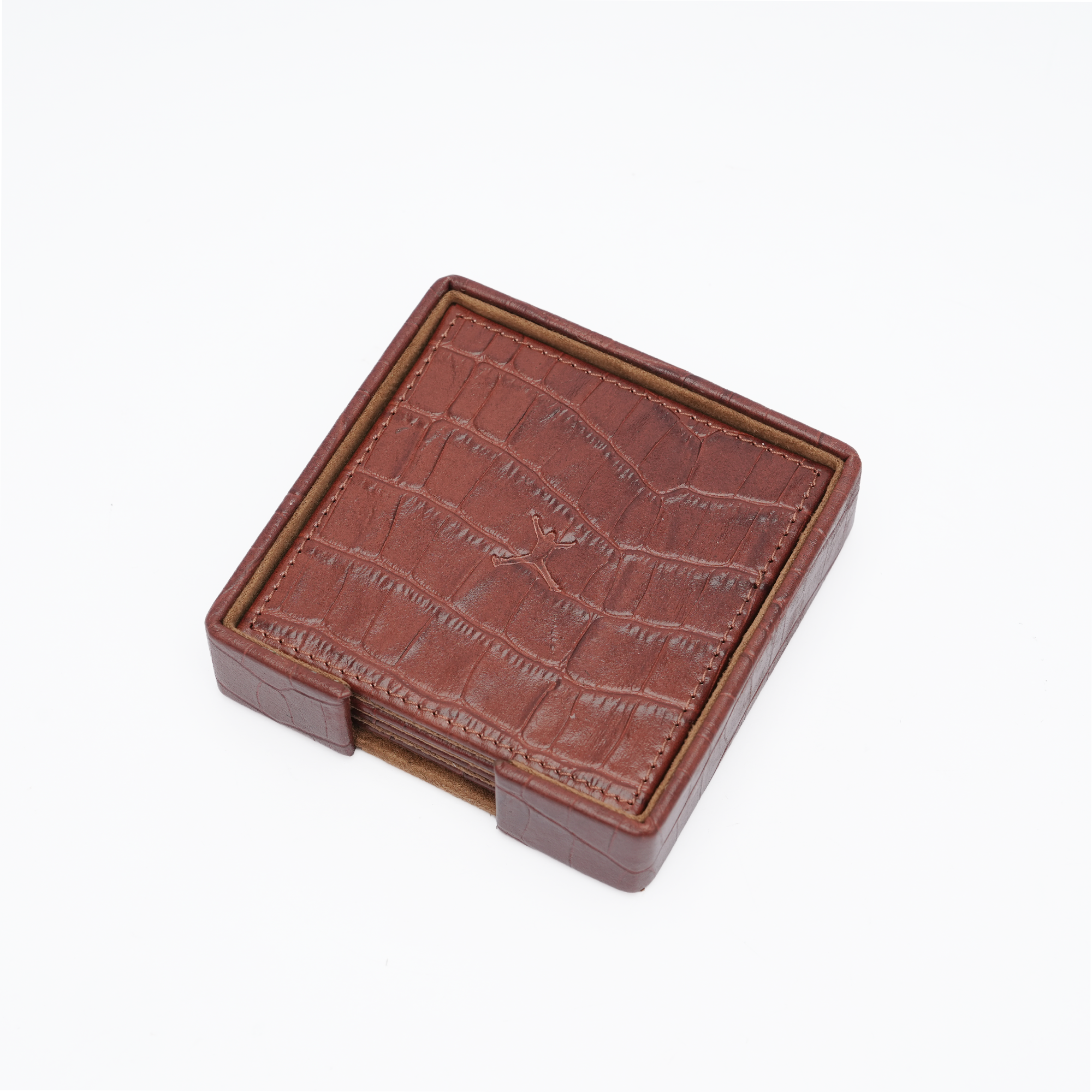 Italian Leather Square Coaster Set - Tan