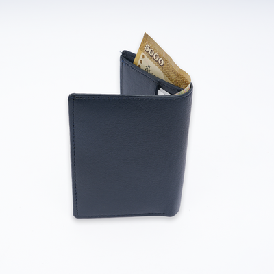 Genuine Leather Card Wallet - Navy Blue