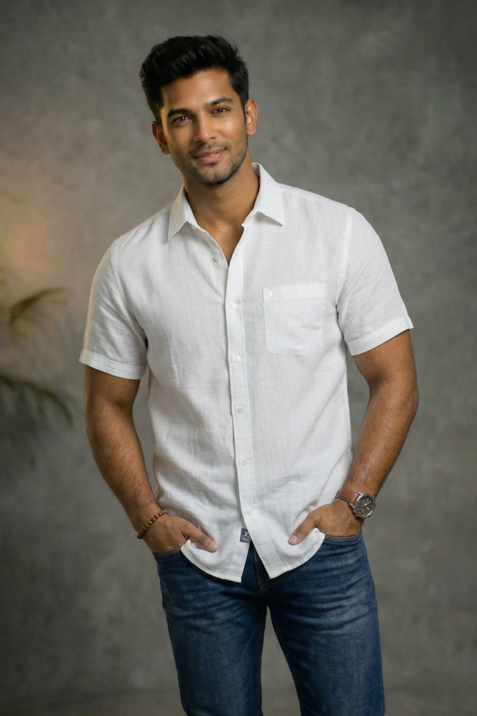 Slim Fit Prime Linen S/S Shirt - White