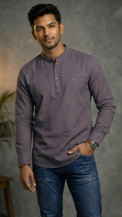 Slim Fit Cotton Plain L/S Half Kurta