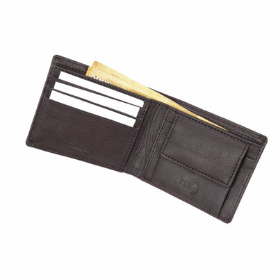 Genuine Leather Coin Pocket Wallet - Coffee Brown