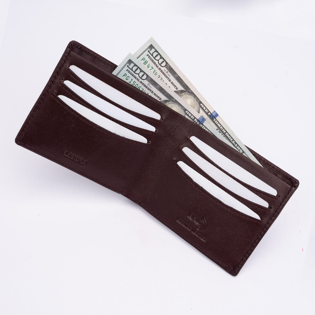 Italian Leather Hidden Pocket RFID Wallet - Burgundy