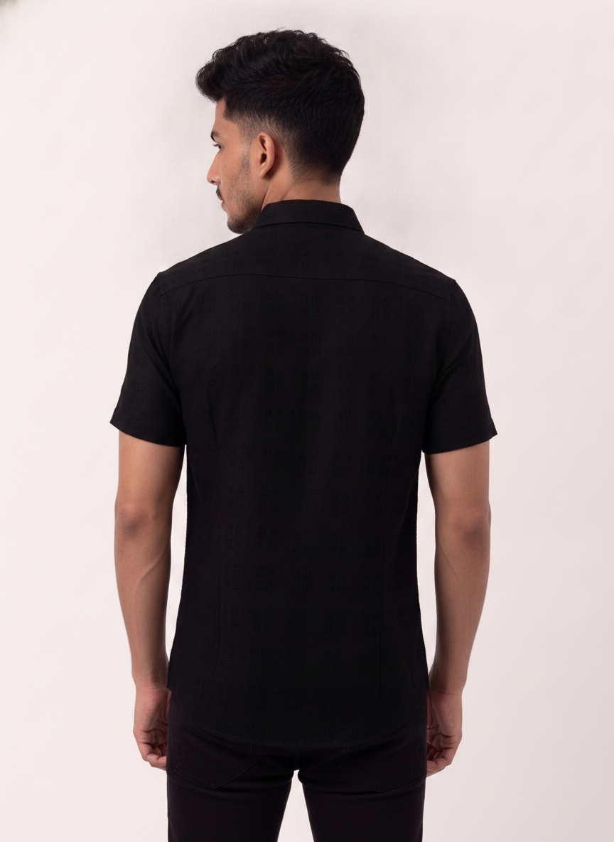 Slim Fit Cotton Plain S/S Shirt - Black