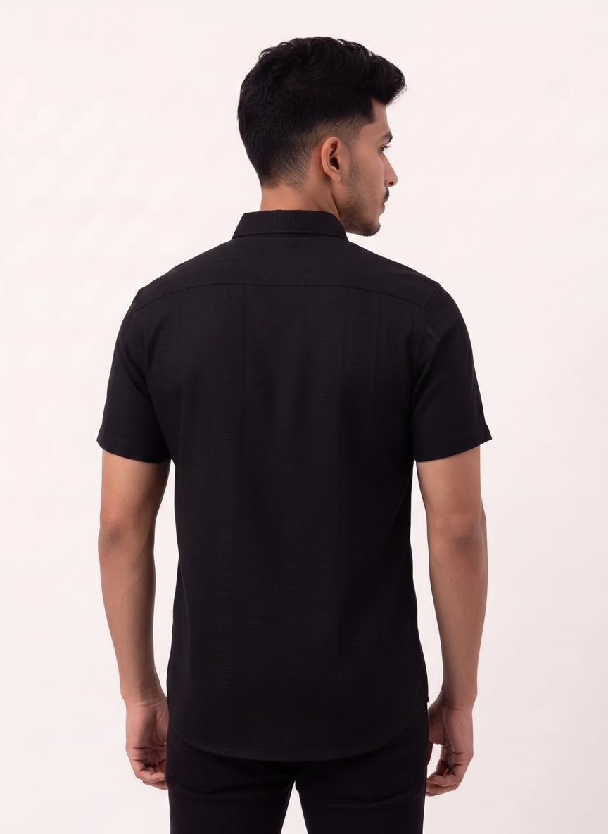 Slim Fit Cotton Plain S/S Shirt - Black