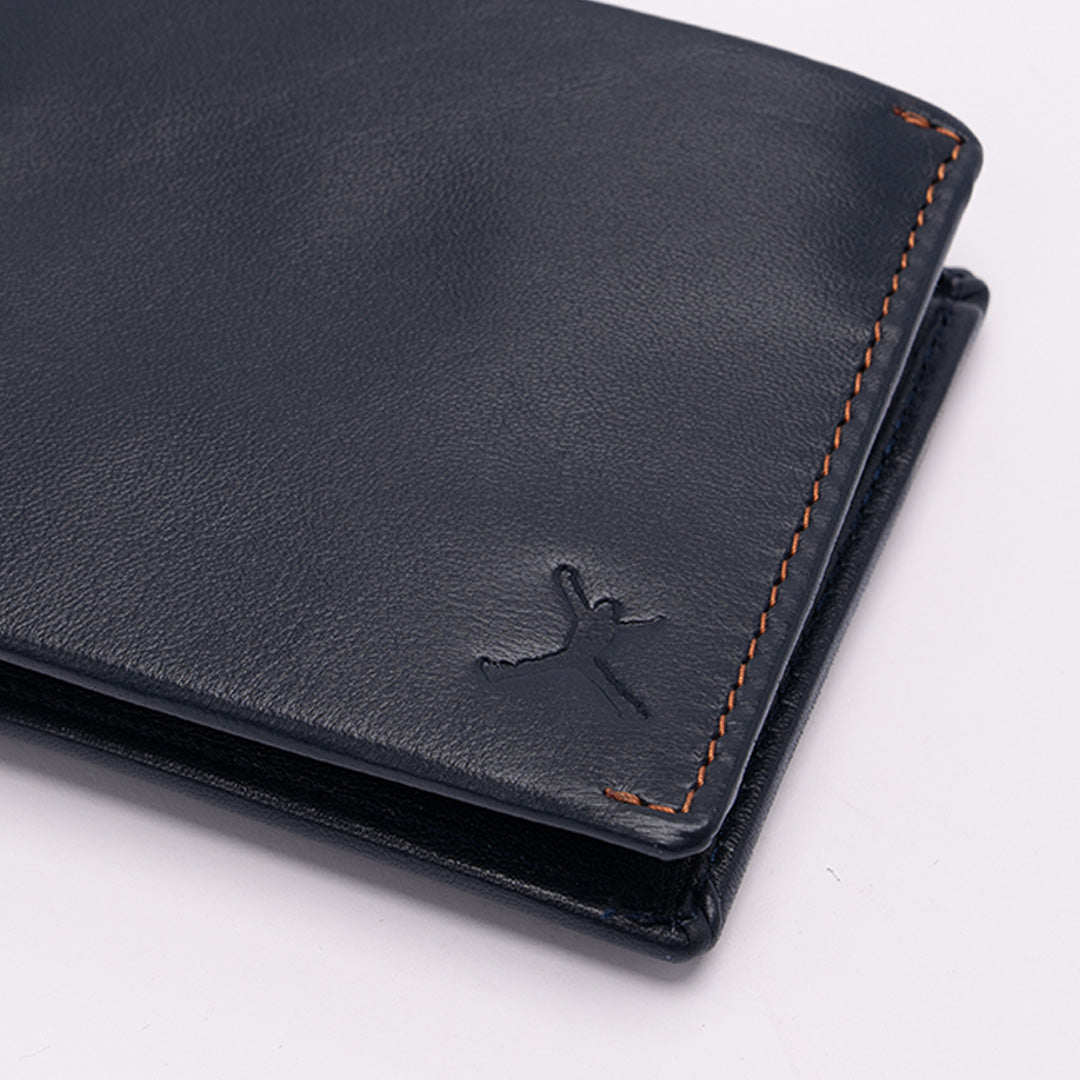 Italian Leather Hidden Pocket RFID Wallet - Navy Blue