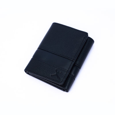 Genuine Leather RFID Tri Fold Wallet - Black