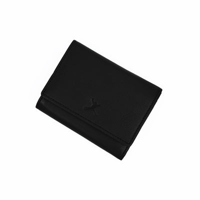 Italian Leather Ladies Tri Fold Wallet - Black