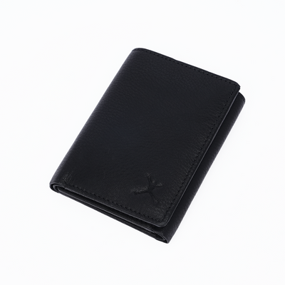 Genuine Leather RFID Tri Fold Wallet - Black