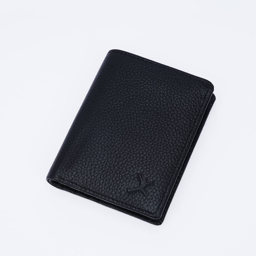 Genuine Pebbled Leather RFID Hip Wallet - Black