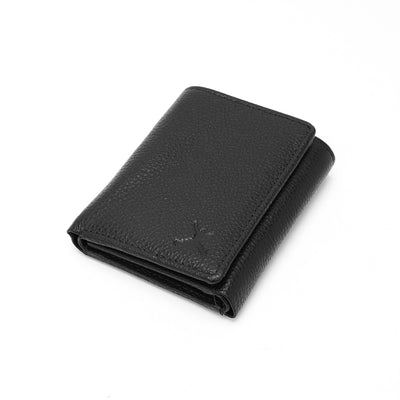 Genuine Leather RFID Tri Fold Wallet - Black
