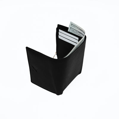 Italian Leather Ladies Tri Fold Wallet - Black