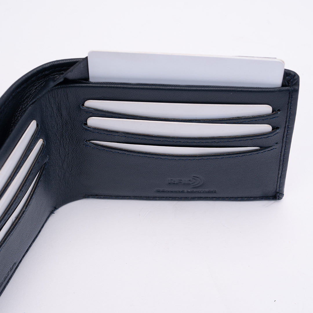 Italian Leather Hidden Pocket RFID Wallet - Navy Blue
