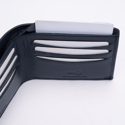 Italian Leather Hidden Pocket RFID Wallet - Navy Blue