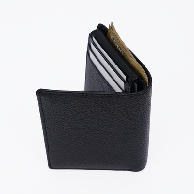 Genuine Pebbled Leather RFID Hip Wallet - Black