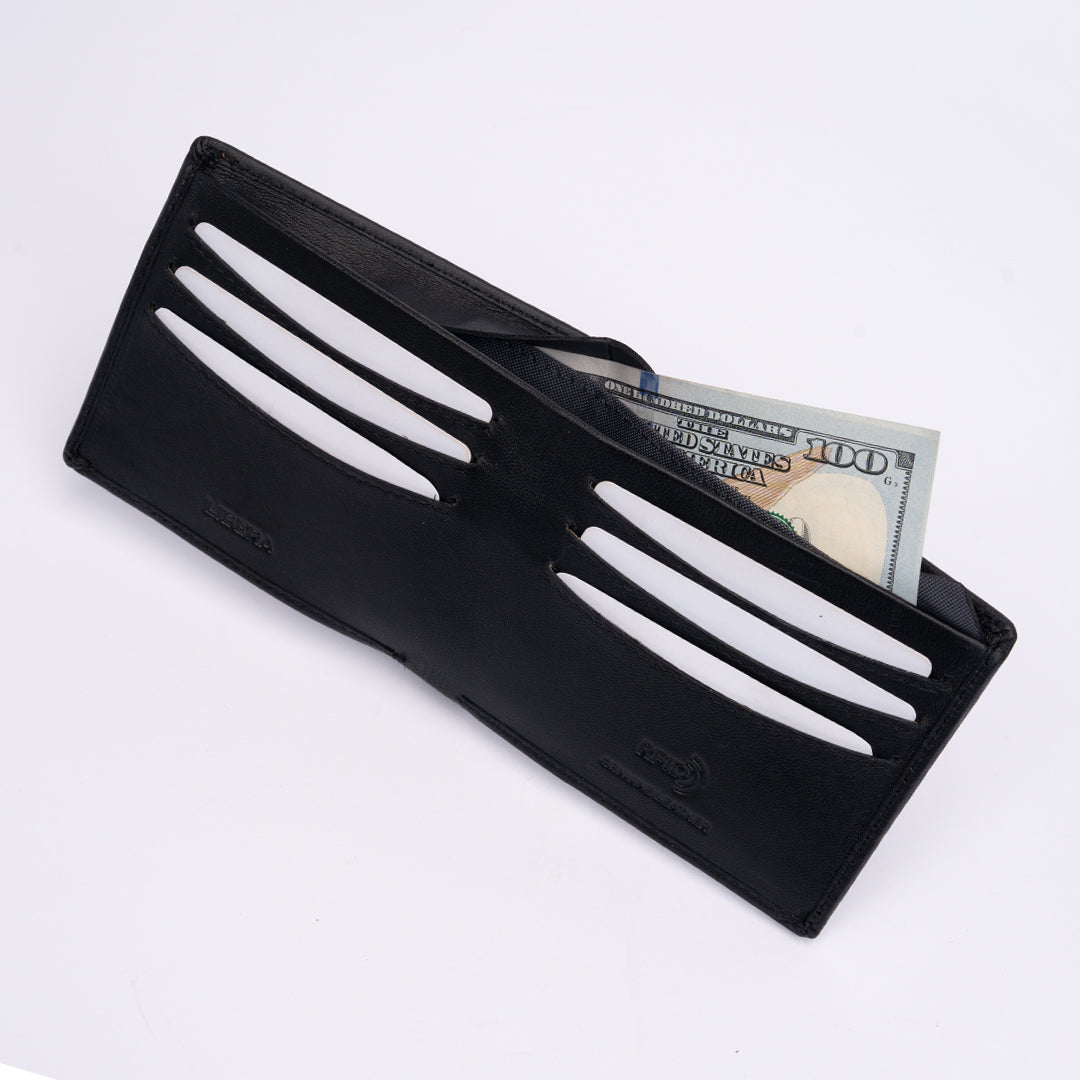 Italian Leather Hidden Pocket RFID Wallet - Black