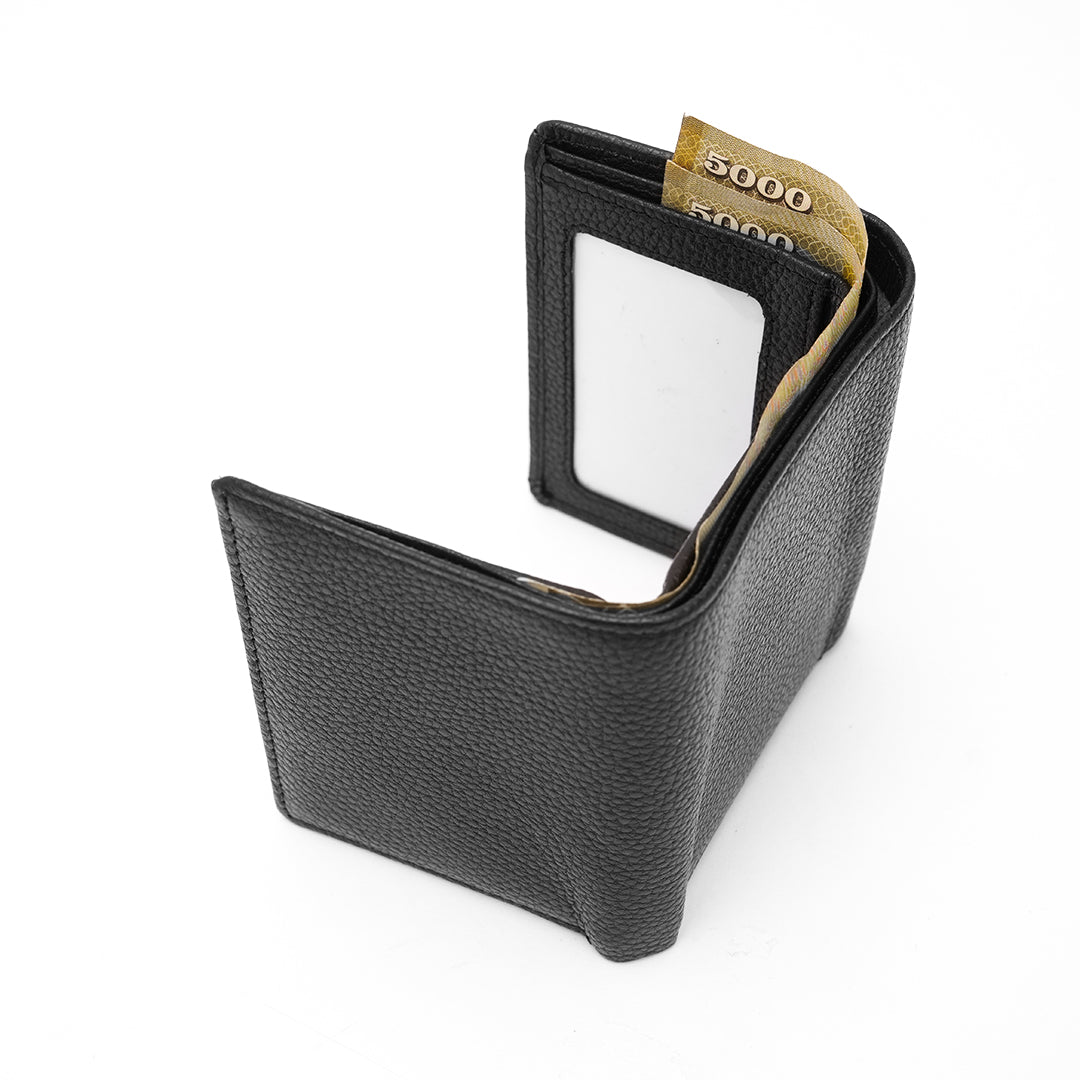Genuine Leather RFID Tri Fold Wallet - Black