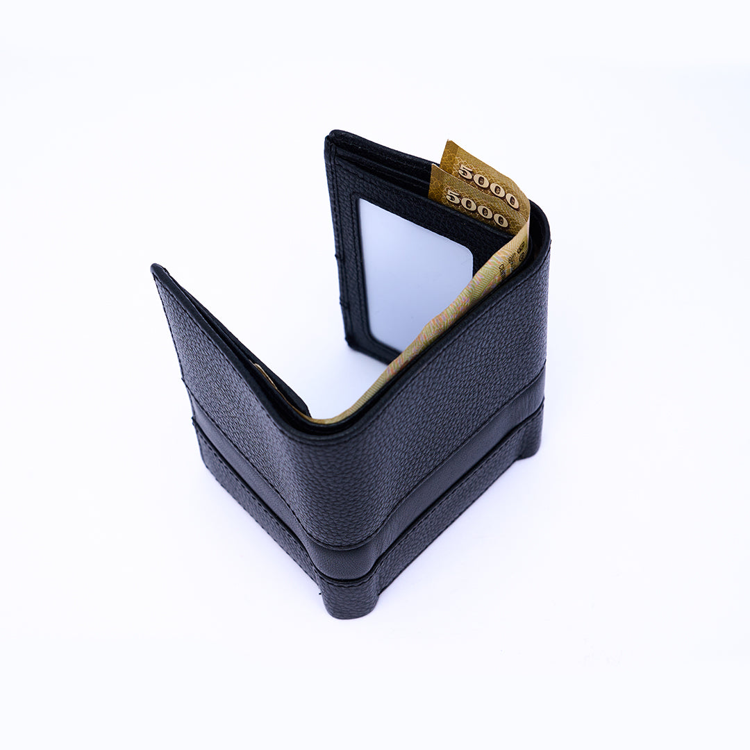 Genuine Leather RFID Tri Fold Wallet - Black
