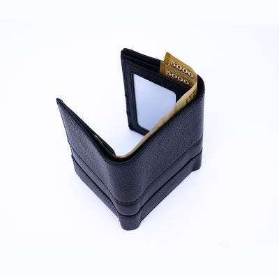 Genuine Leather RFID Tri Fold Wallet - Black