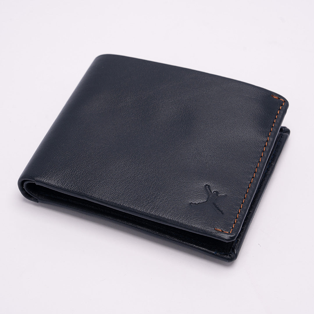 Italian Leather Hidden Pocket RFID Wallet - Navy Blue
