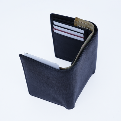 Genuine Leather RFID Tri Fold Wallet - Black