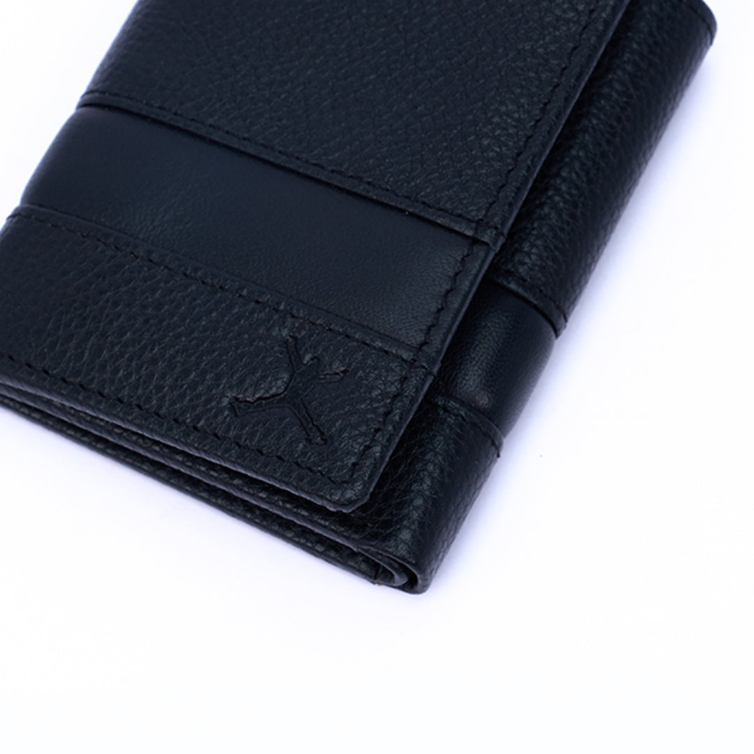 Genuine Leather RFID Tri Fold Wallet - Black