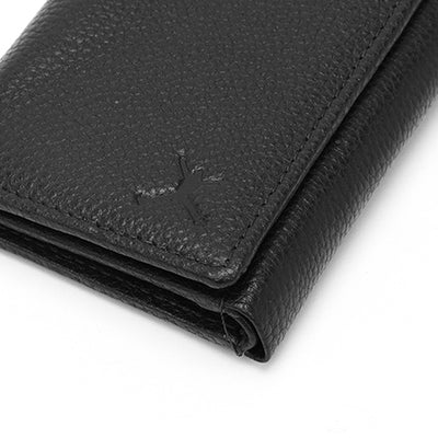 Genuine Leather RFID Tri Fold Wallet - Black