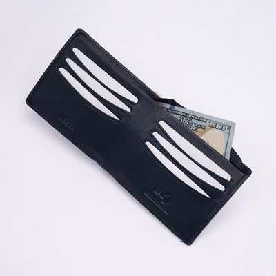 Italian Leather Hidden Pocket RFID Wallet - Navy Blue