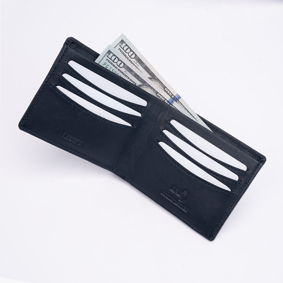 Italian Leather Hidden Pocket RFID Wallet - Navy Blue