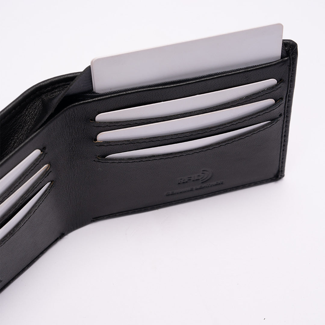 Italian Leather Hidden Pocket RFID Wallet - Black