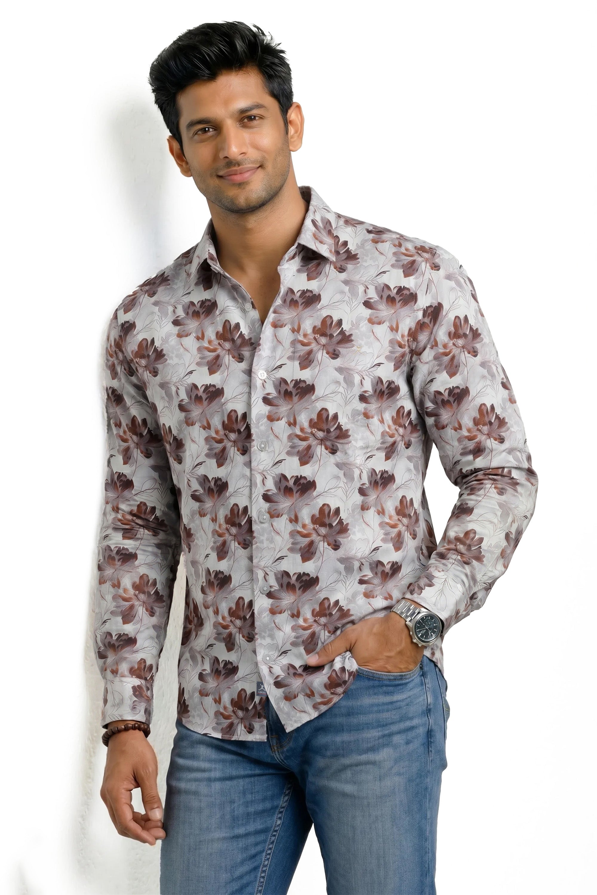Slim Fit Cotton Printed L/S Shirt