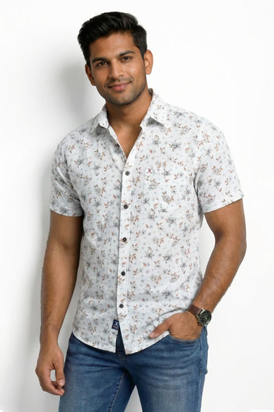 Slim Fit Cotton Linen Printed L/S Shirt