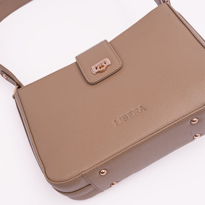 Italian Leather Ladies Shoulder Bag - Beige