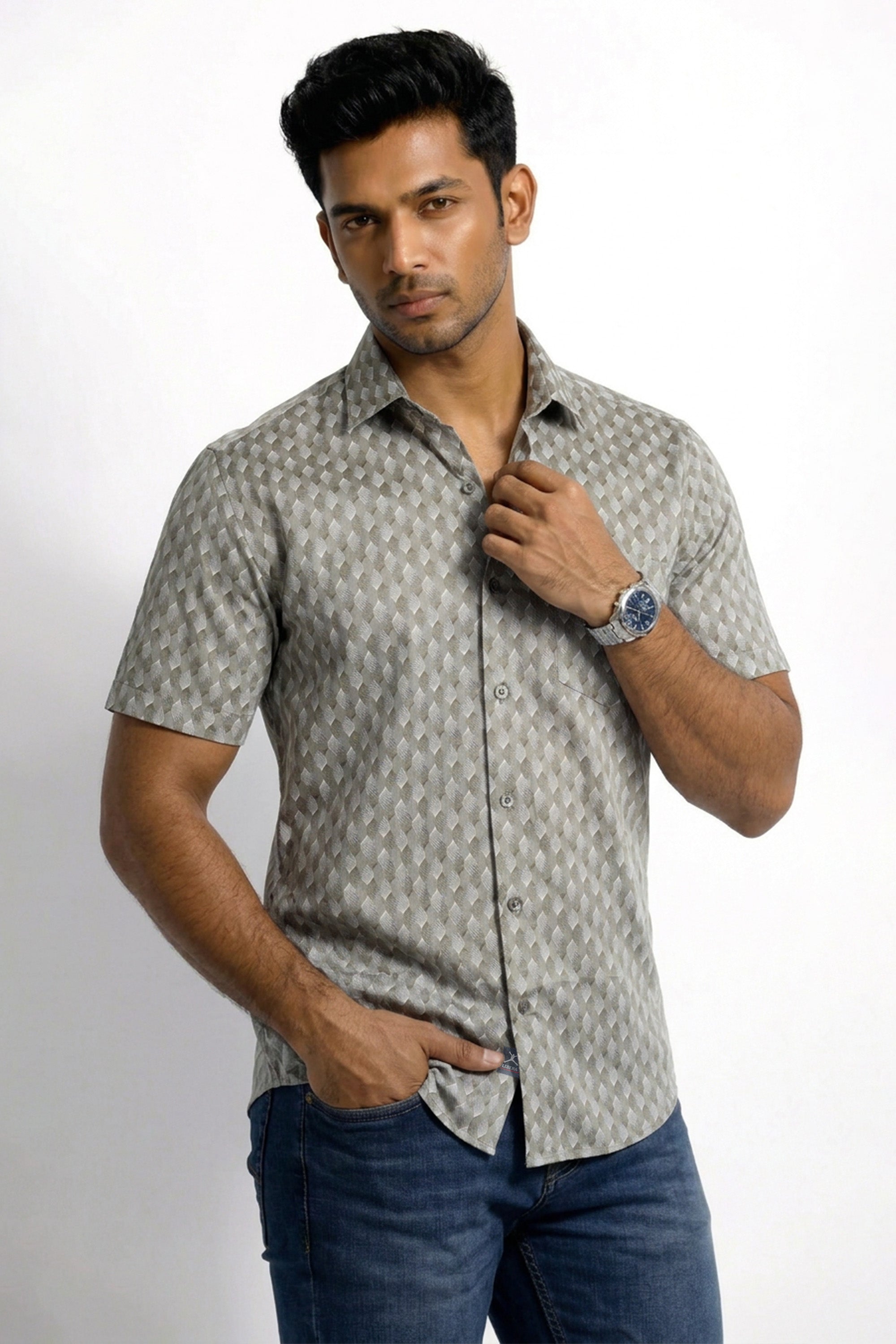Slim Fit Cotton Printed S/S Shirt