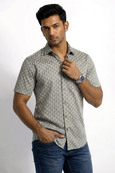 Slim Fit Cotton Printed S/S Shirt