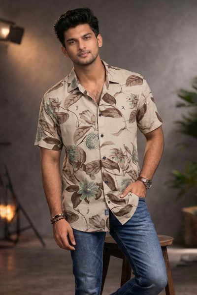 Slim Fit Cotton Linen Printed L/S Shirt