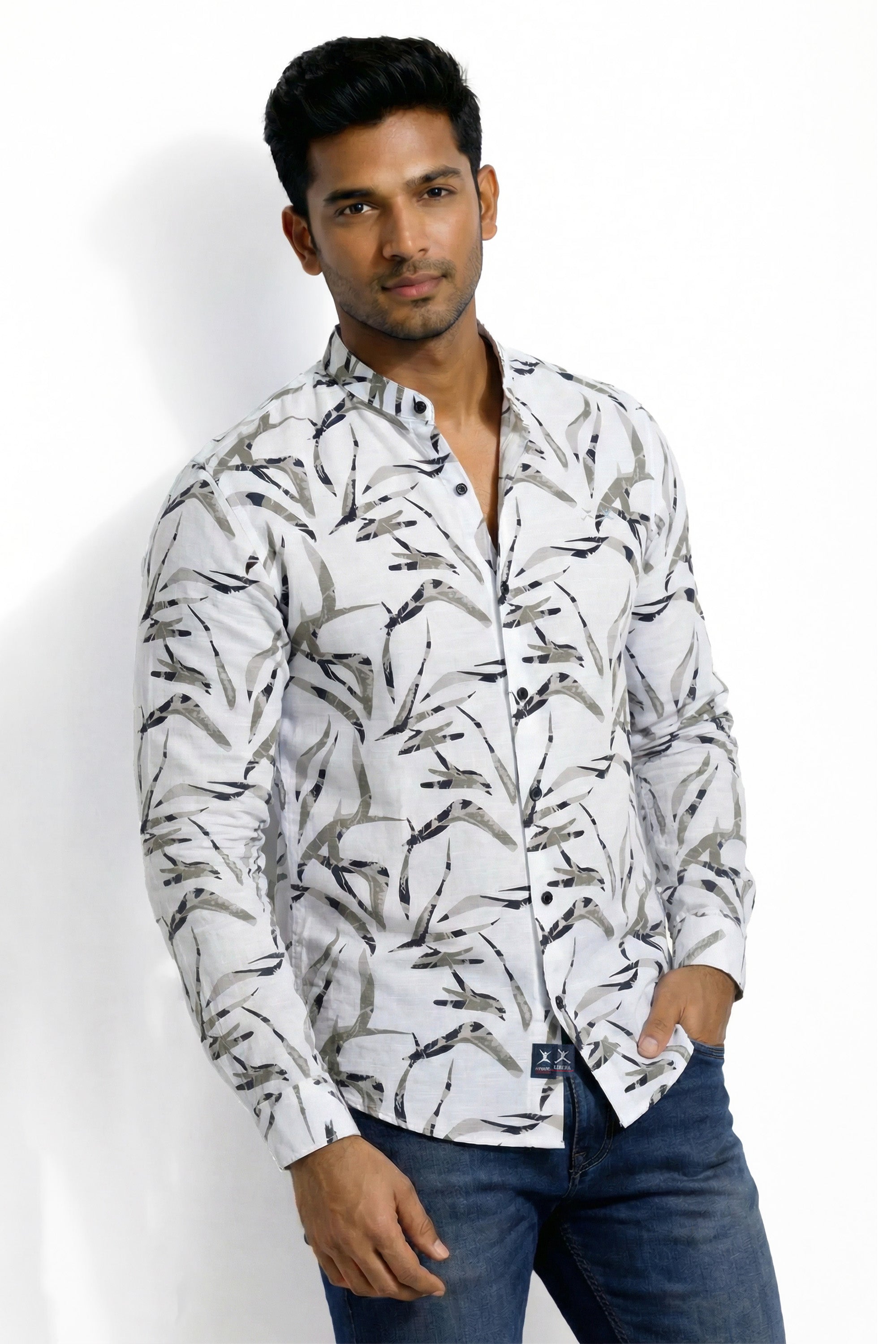 Slim Fit Cotton Linen Printed L/S Shirt