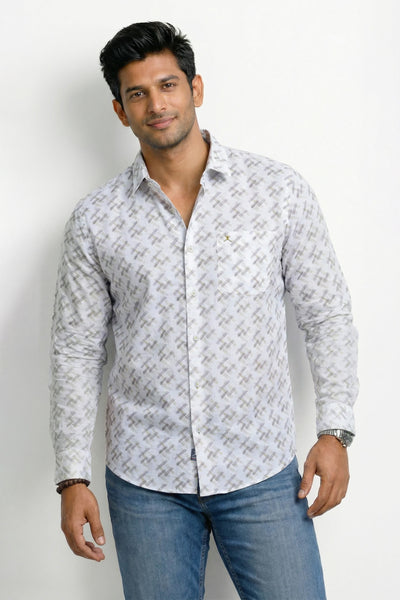 Slim Fit Cotton Linen Printed L/S Shirt