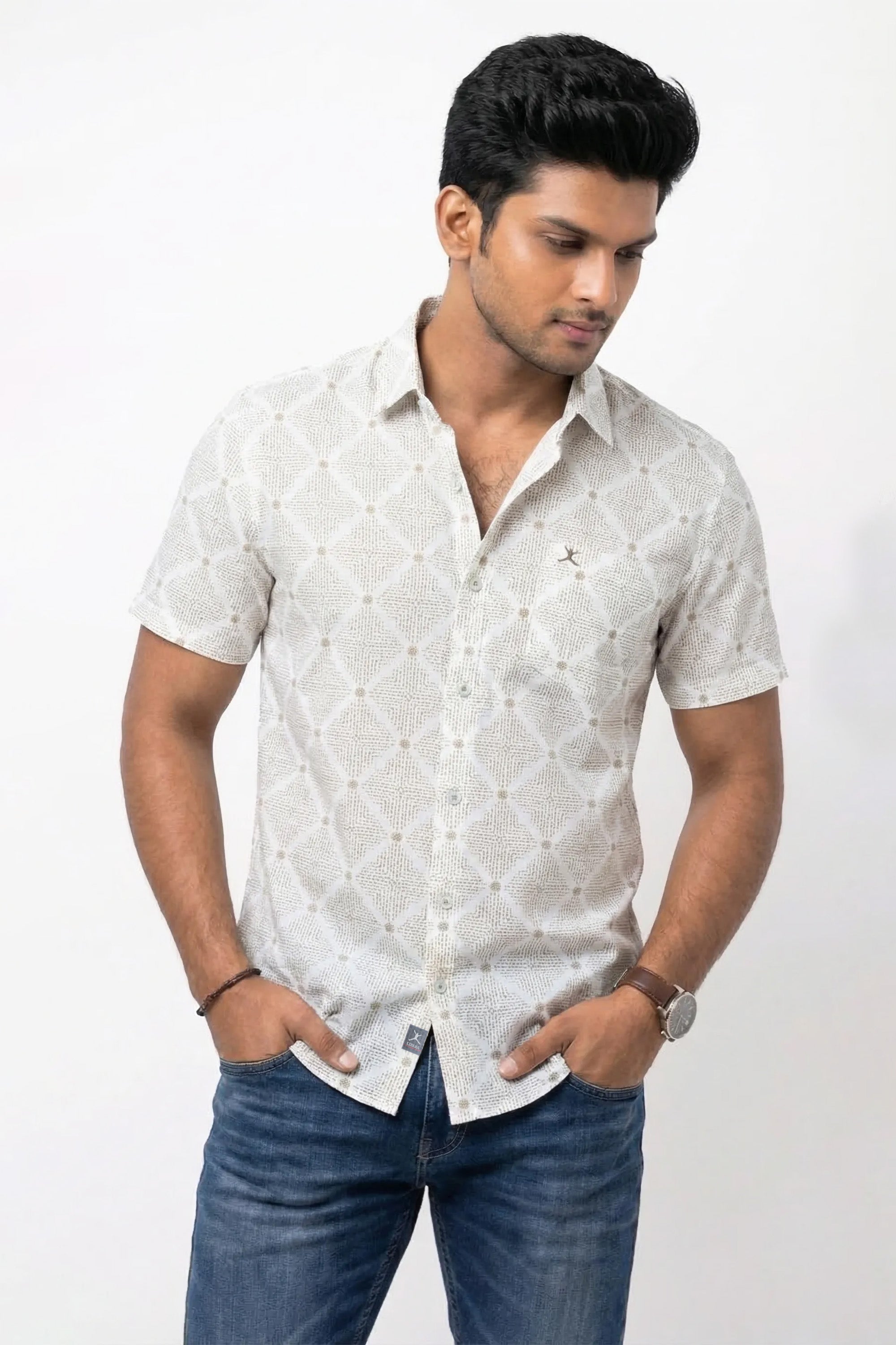 Slim Fit Cotton Linen Printed S/S Shirt