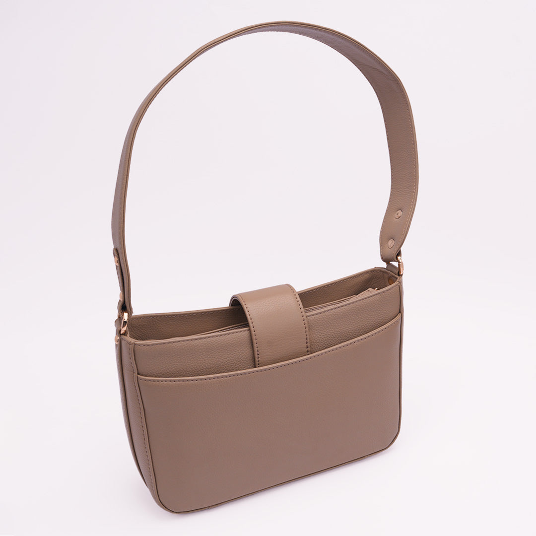 Italian Leather Ladies Shoulder Bag - Beige