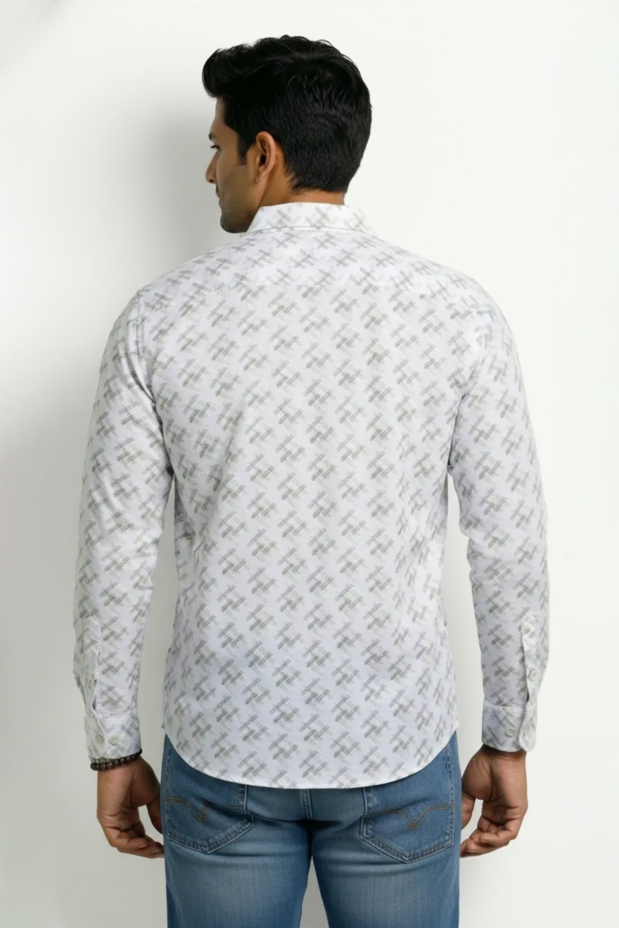Slim Fit Cotton Linen Printed L/S Shirt