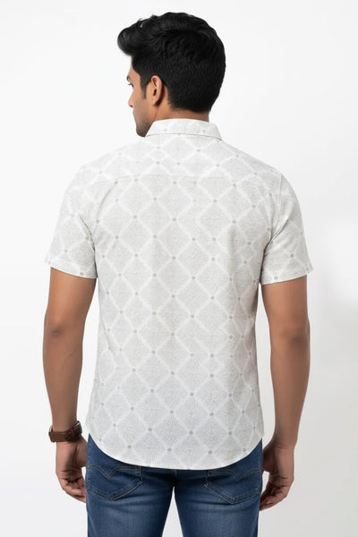 Slim Fit Cotton Linen Printed S/S Shirt