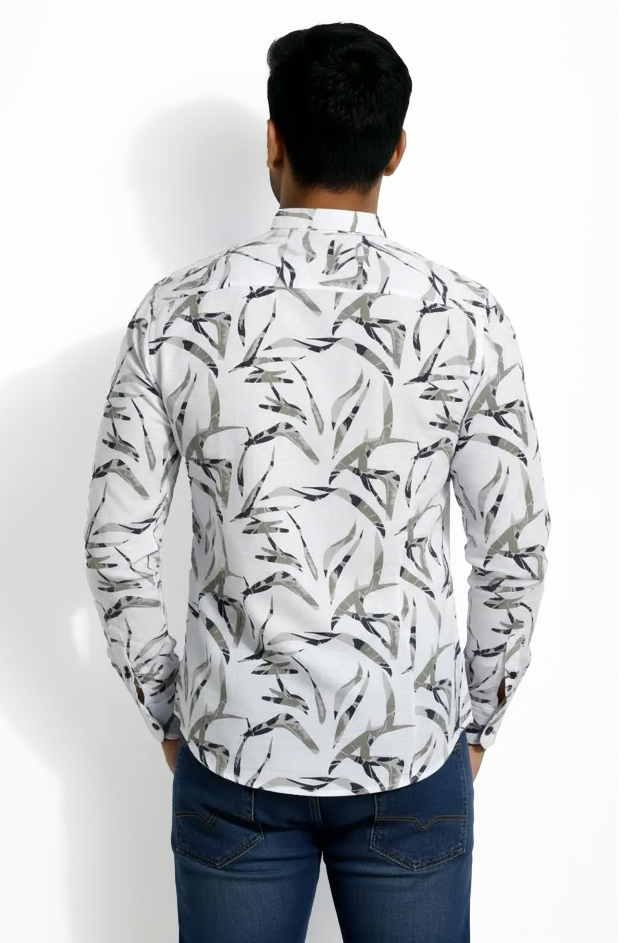 Slim Fit Cotton Linen Printed L/S Shirt