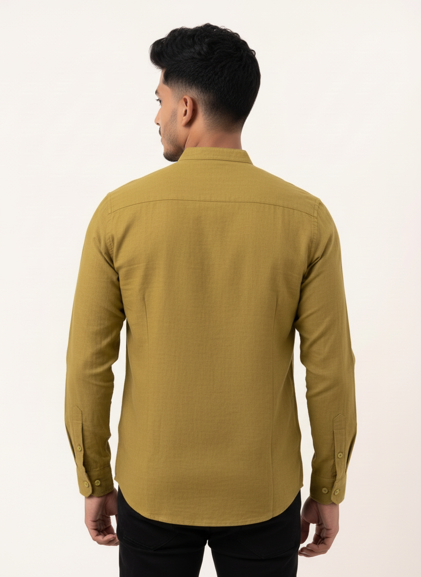 Slim Fit Cotton Linen L/S Shirt - Beige