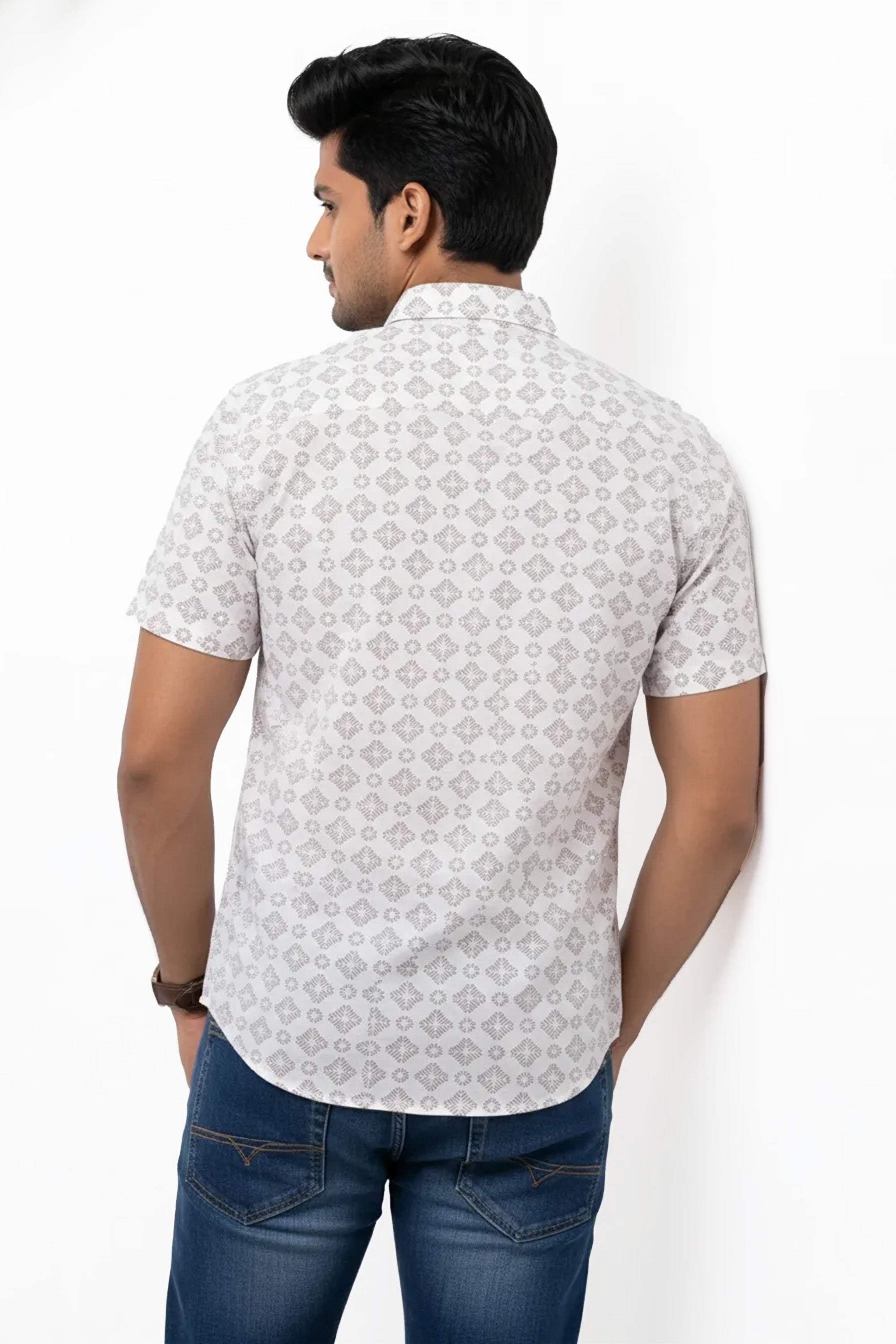 Slim Fit Cotton Linen Printed S/S Shirt