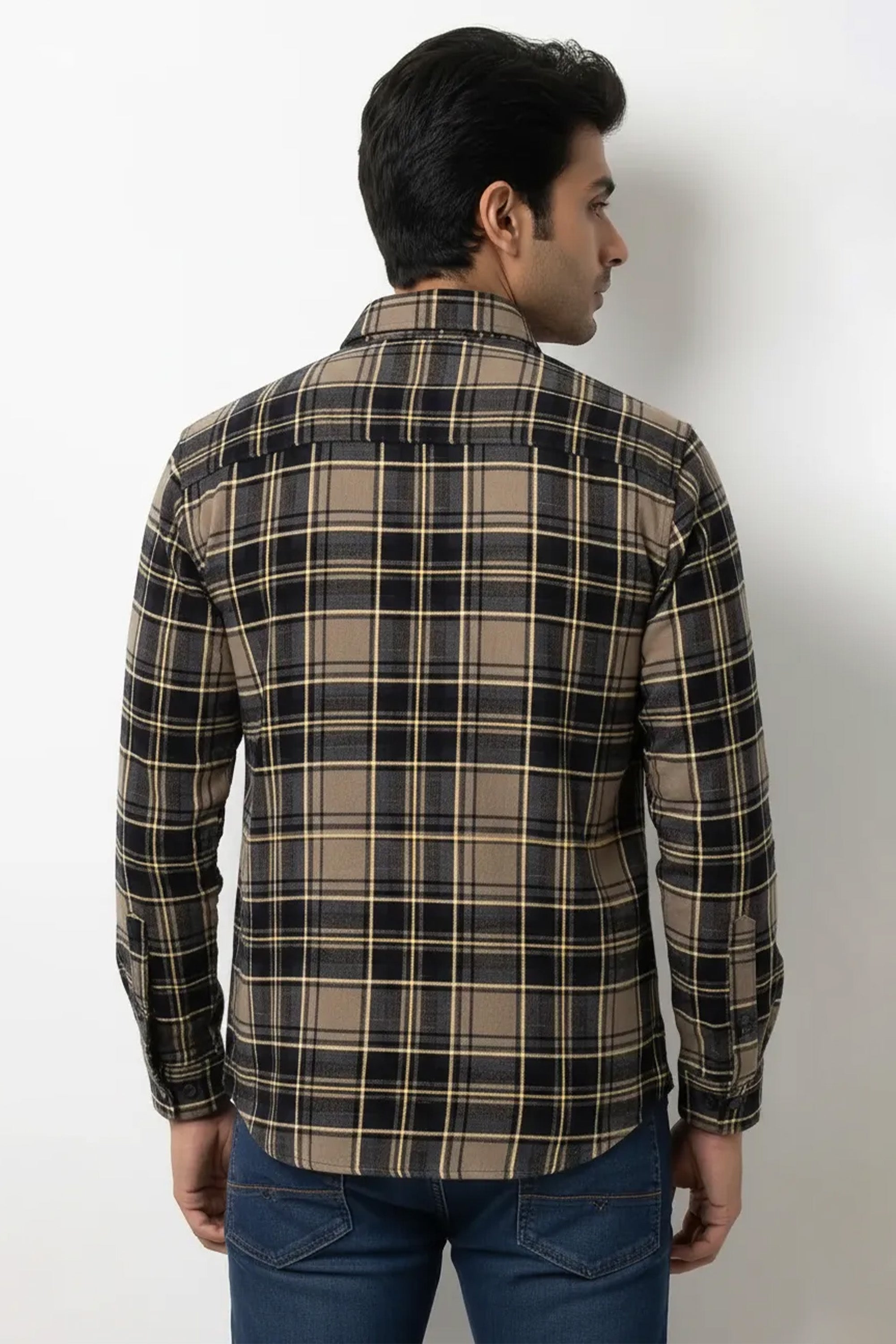 Slim Fit Cotton Double Pocket Check L/S Shirt