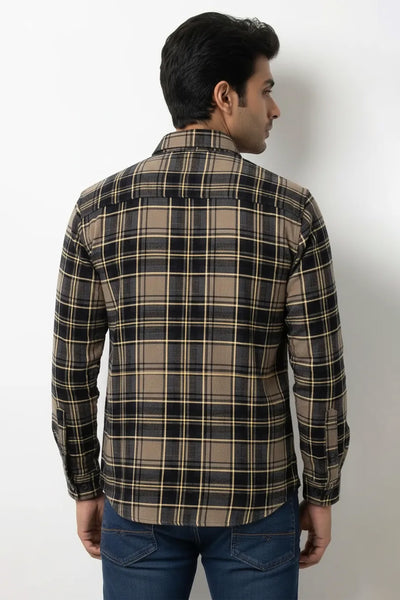 Slim Fit Cotton Double Pocket Check L/S Shirt