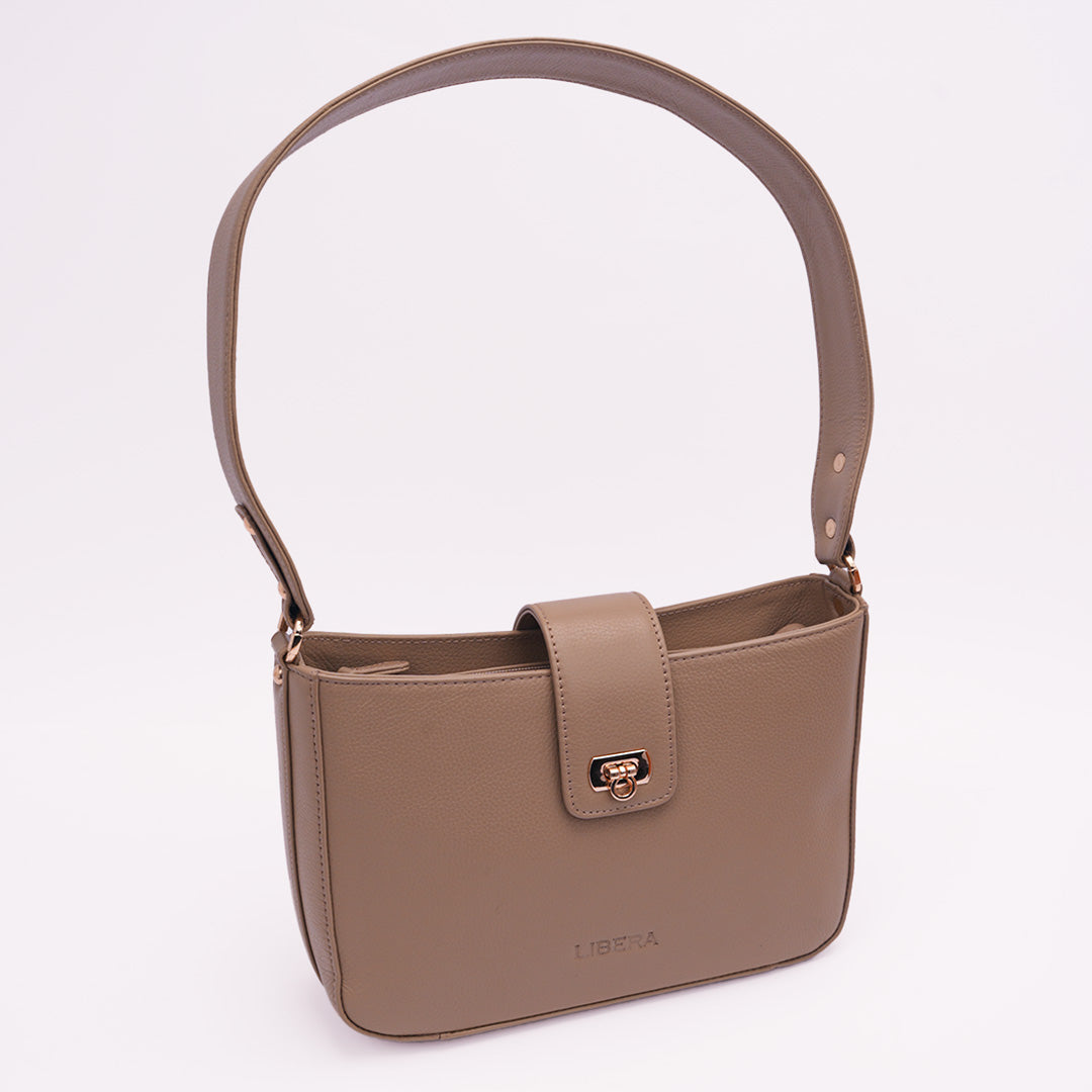 Italian Leather Ladies Shoulder Bag - Beige